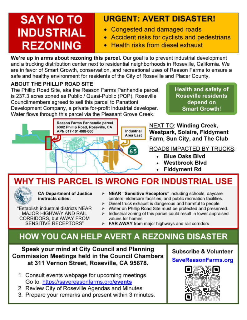 Prevent the City of Roseville from rezoning to industrial the Phillip Road Site (aka Reason Farms Panhandle)