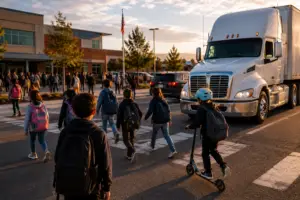 Students crossing at school drop-off